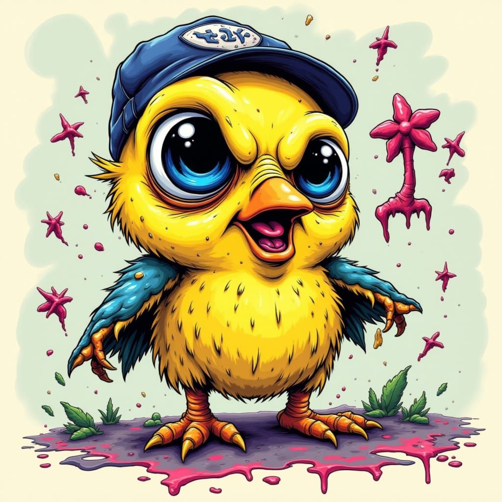 Zombie Tweety Bird in Neon Comic Style