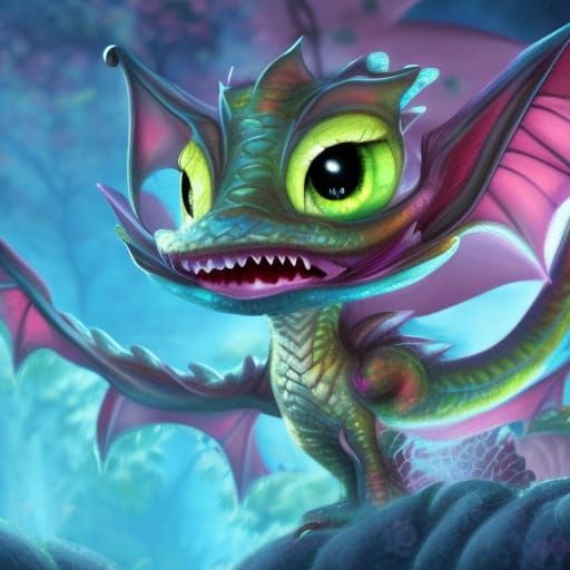 Cute Baby Dragon: 3D Digital Art in Kawaii Style
