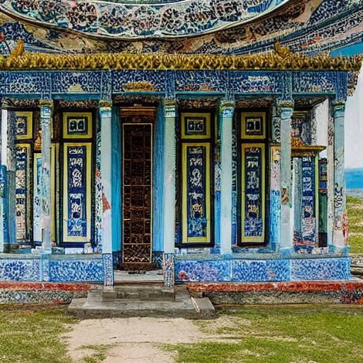 Abandoned Temple Ruins: Classic Meets Pop Art