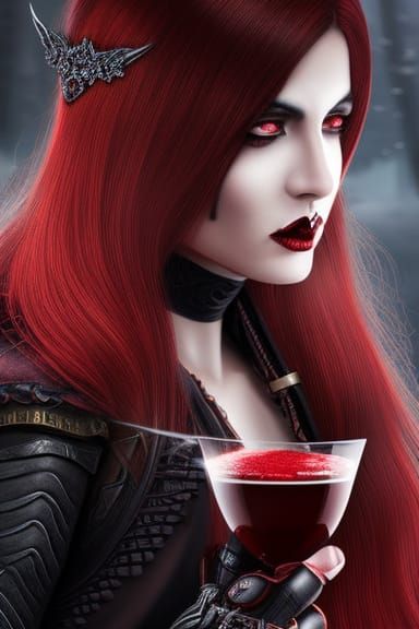 Beautiful Vampire with Goblet: Dark Fantasy Concept Art