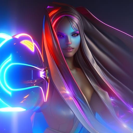 Goddess of Gems in Neon, Dramatic Concept Art