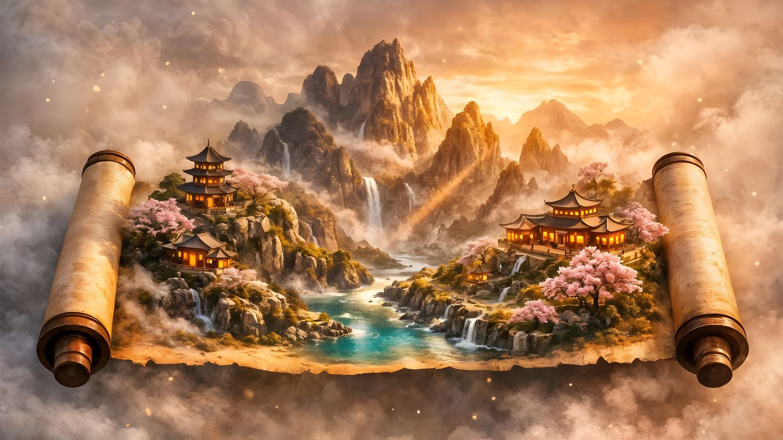 Ancient Scroll Unfurls Epic Spring Mountain Landscape