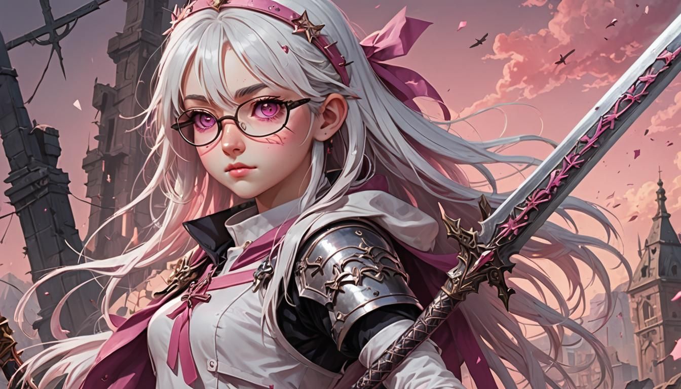 Anime Girl with Sword and Pink Eyes