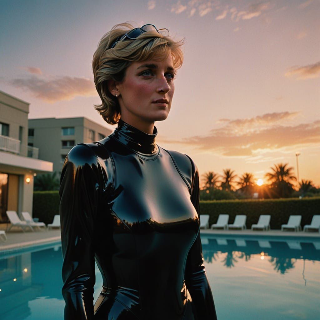 Royal Poolside Moment in Cinematic Neoprene