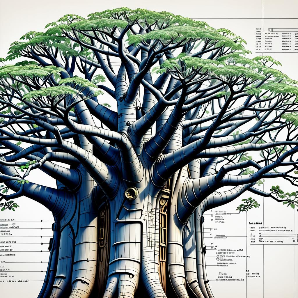 Baobab Tree Engineering Schematic in Manga Style