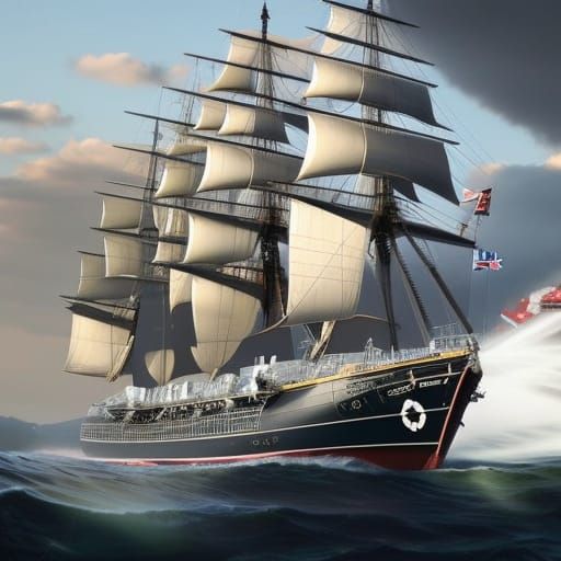 Majestic Royal Navy Flagship at Sea