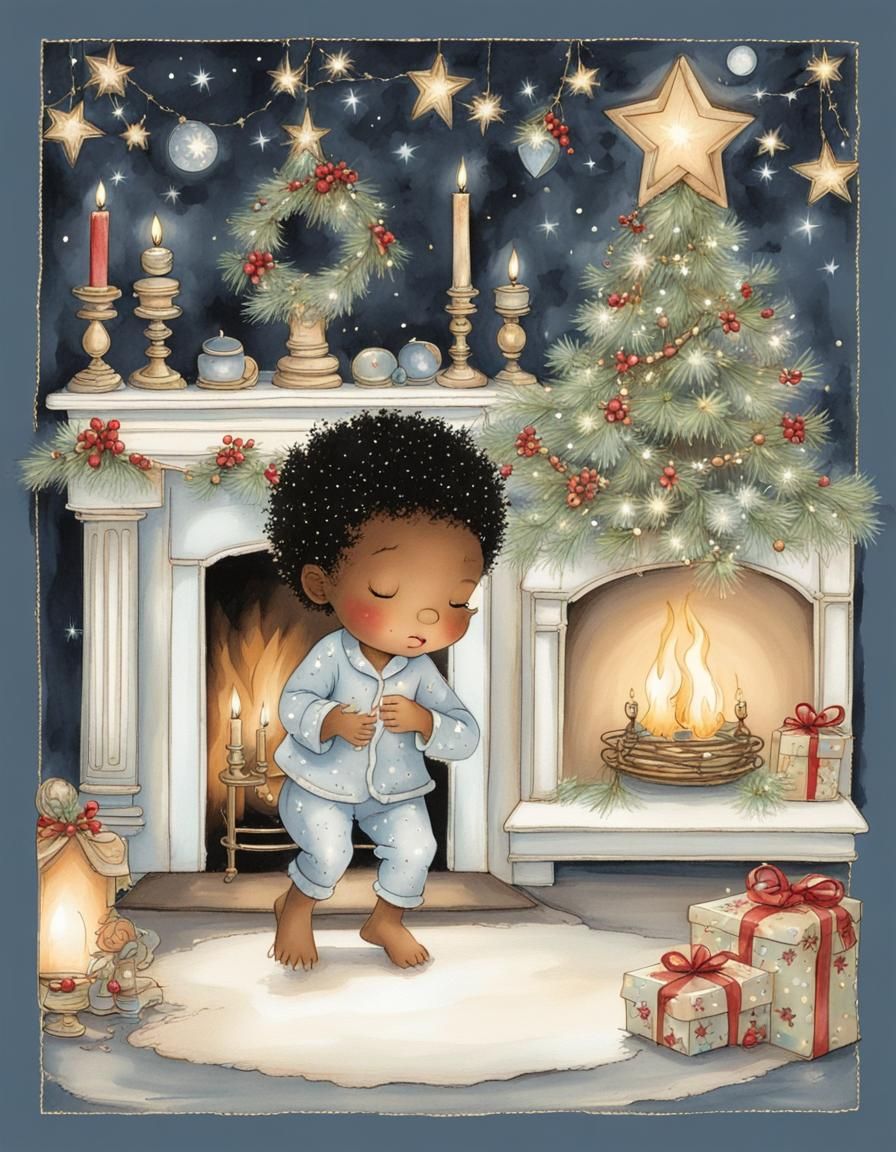 Betsey Clark Style Christmas Scene with Boy