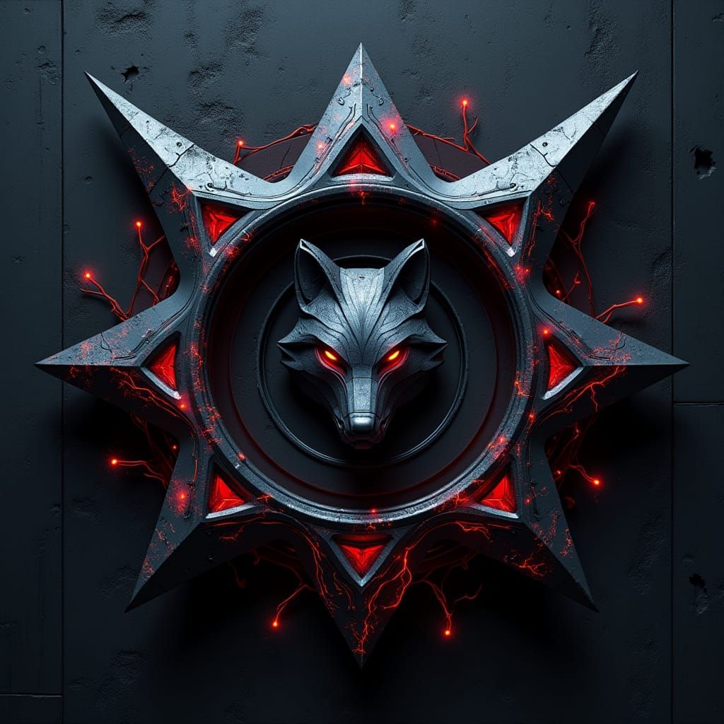 Futuristic Militaristic Insignia with Primal Strength Symbol...