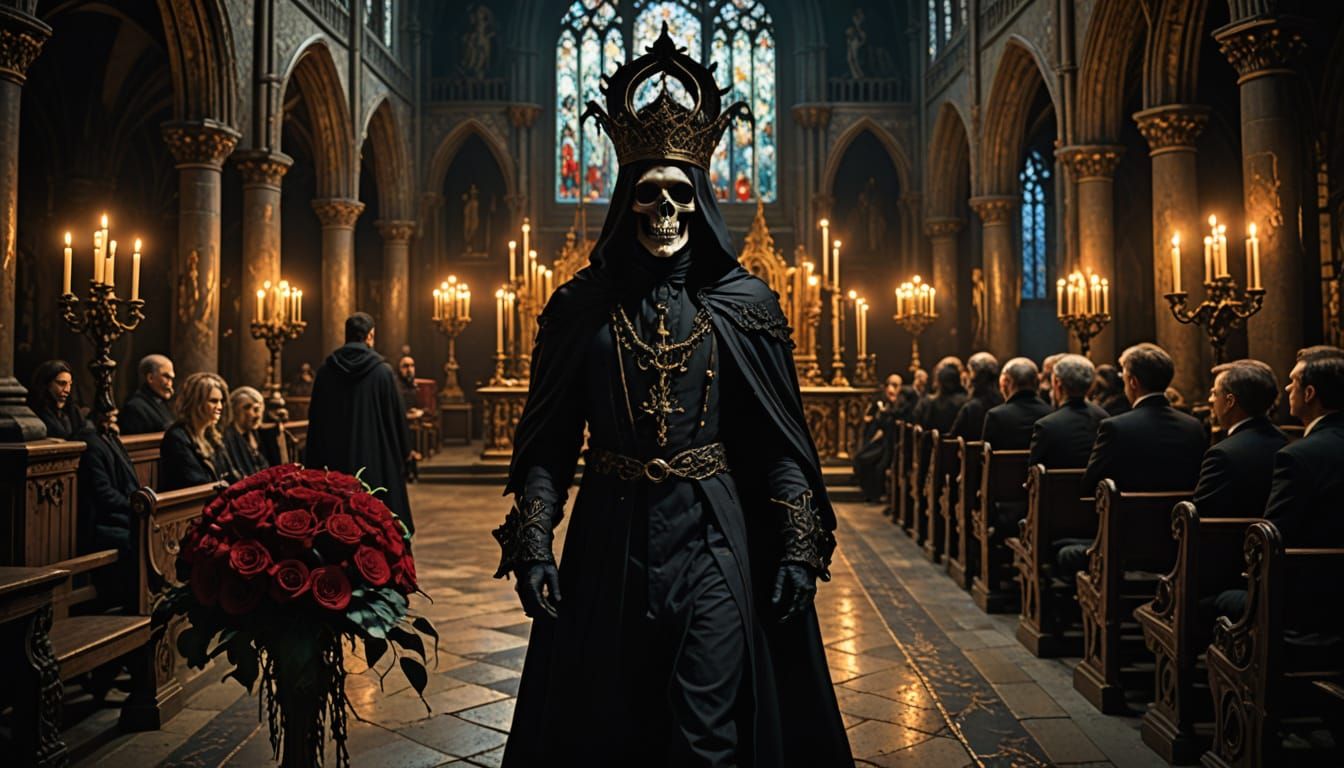 Ethereal Gothic Wedding of Death's Bride in Hyperrealistic C...