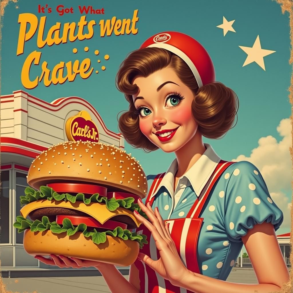 Retro Diner Waitress with Star-Spangled Hamburger