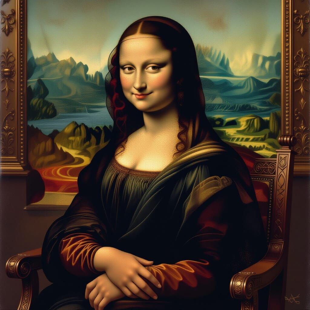 Mona Lisa Smiling with Renaissance Dress, Sfumato Technique