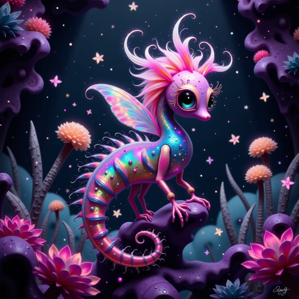 Rainbow Metallic Seahorse in Crystal Cave