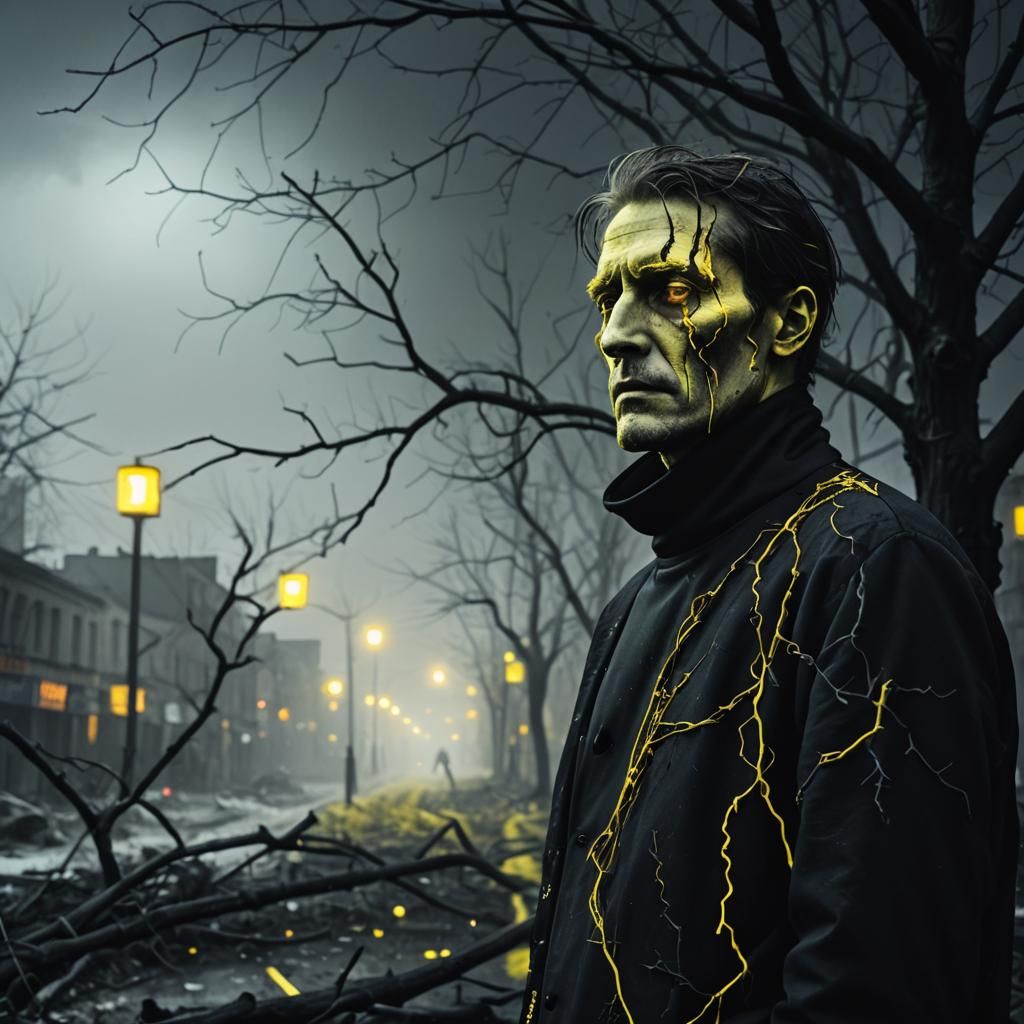 Bleak Cityscape in German Expressionism with Neon