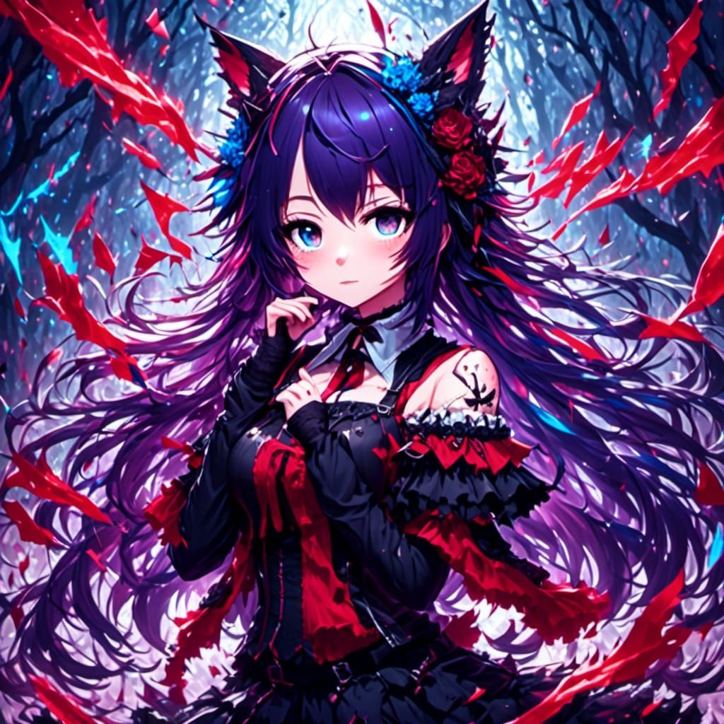 Kawaii Neko Girl on Battlefield in Anime Style