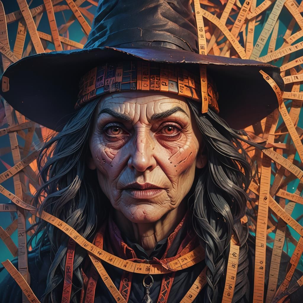 Witch with Ruler Hat: Hyperrealistic Concept Art