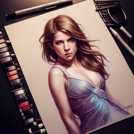 Anna Kendrick Portrait with Sparkly Dress in Digital Art Sty...