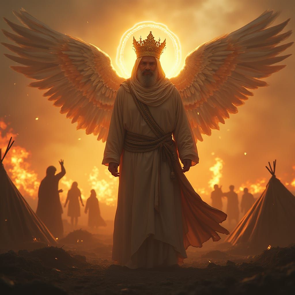 Imam Hussein Surrounded by Angels in Dramatic Scene