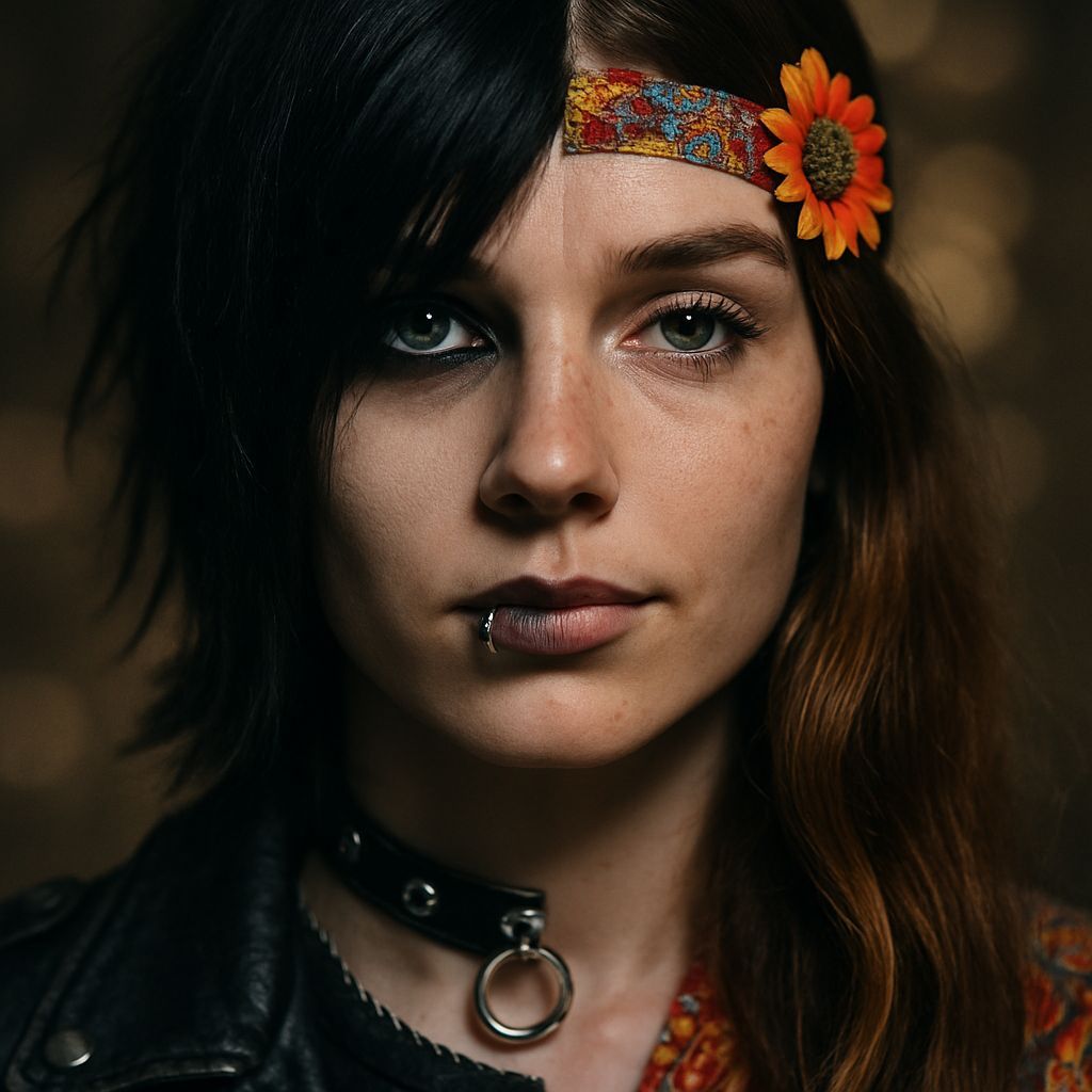 Emo Girl Morphs Into 1960s Hippie Photo