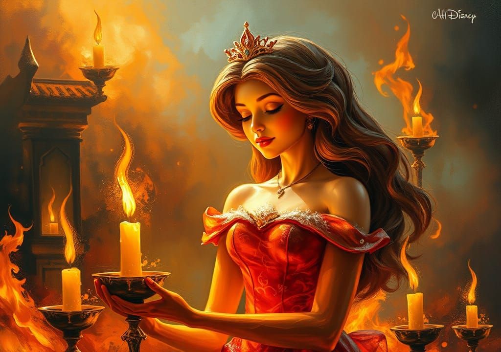 Wax Disney Princess Succumbs to Inferno: Impasto Oil Paintin...