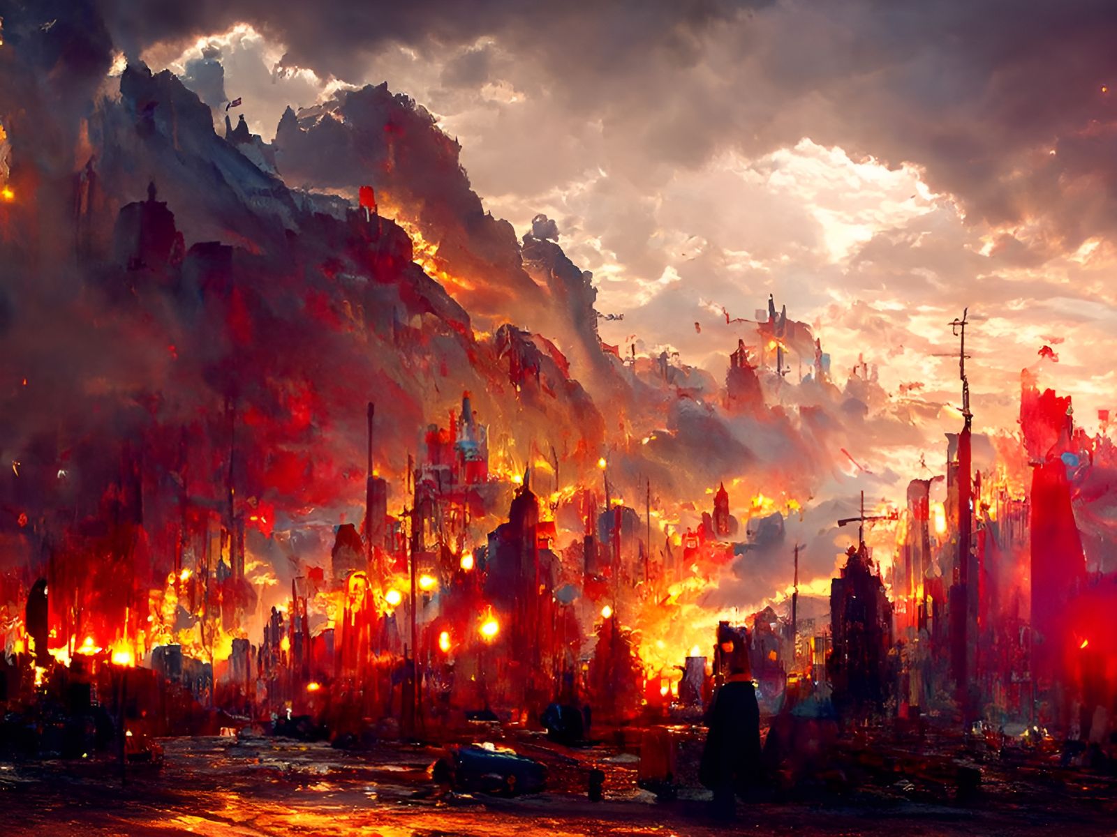 Inferno Cityscape: Hyperrealistic Hellscape Painting