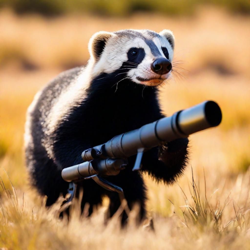 Honey Badger with Machine Gun in Savannah