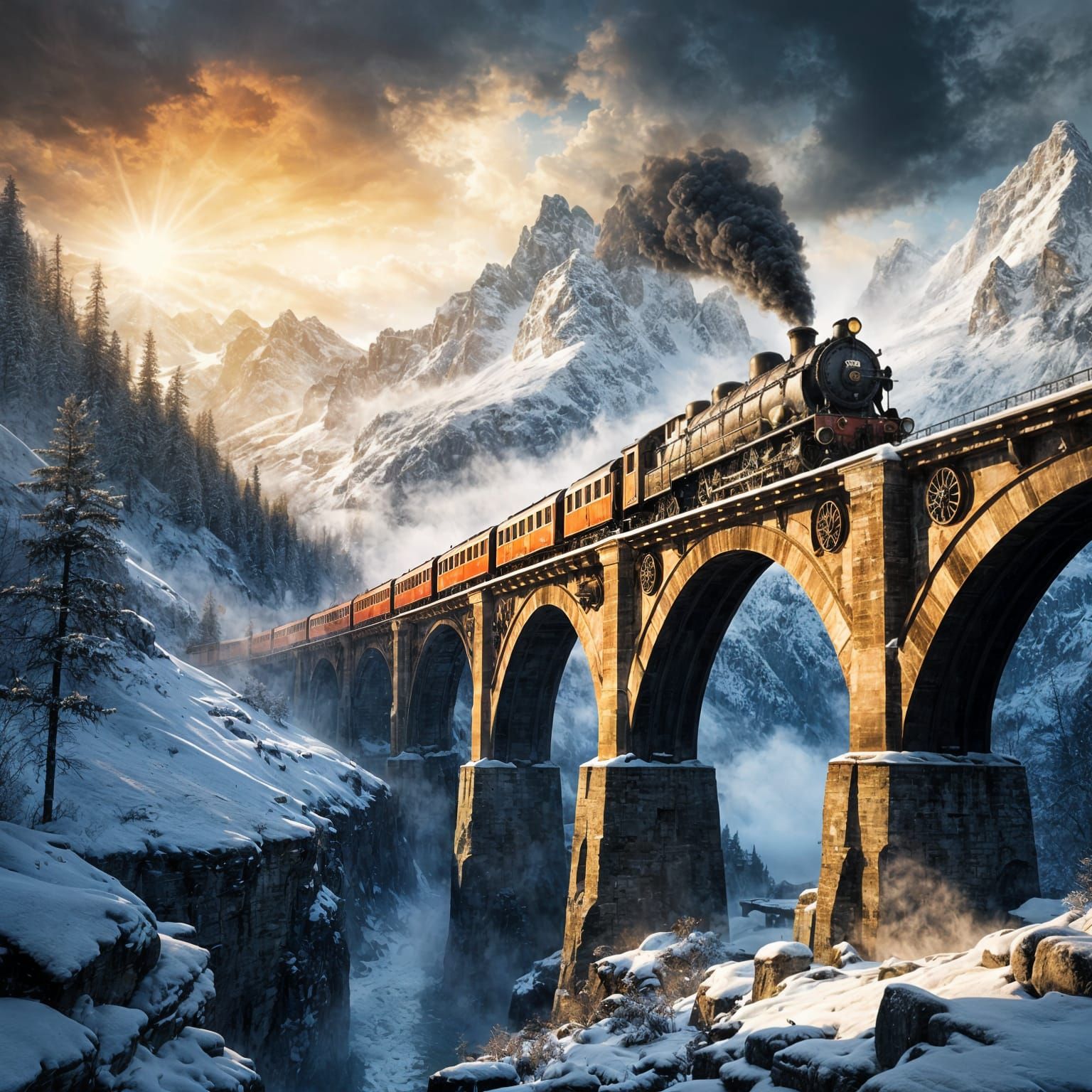 Epic Fantasy Train at Golden Hour