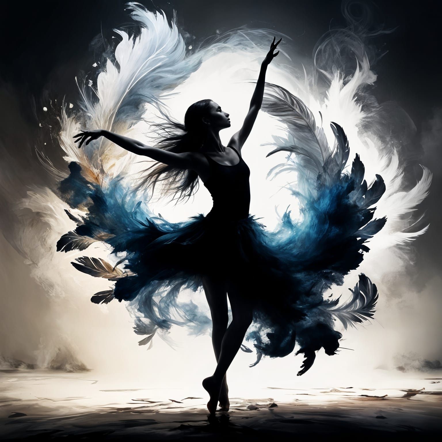 Dramatic Silhouette Dancer in Impasto Style