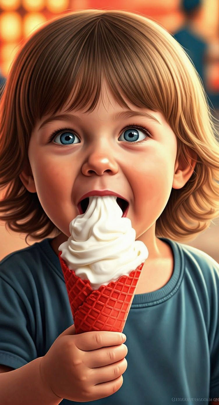 Toddler's Joy: Hyperrealistic Ice Cream Fantasy