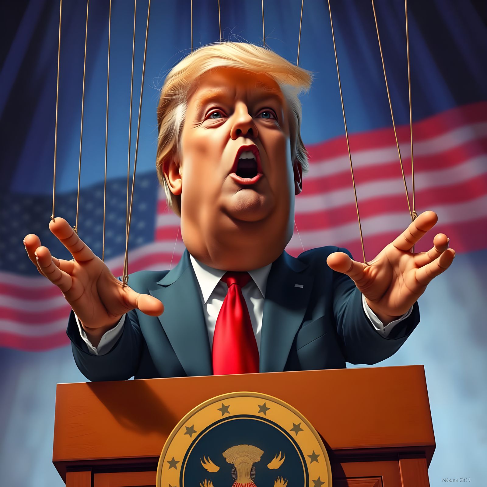 Surreal Satirical Portrait of a Politician's Puppetry