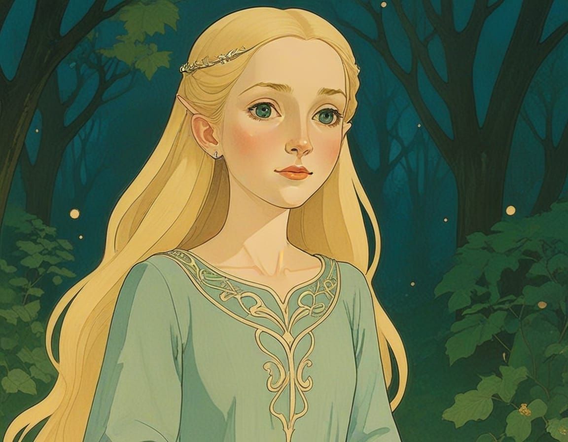 Ethereal Galadriel in Vintage Illustration Style
