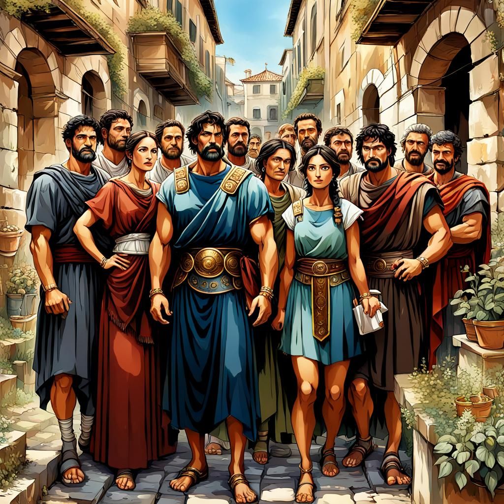 Vibrant Roman Family Scene in Graffiti Art Style