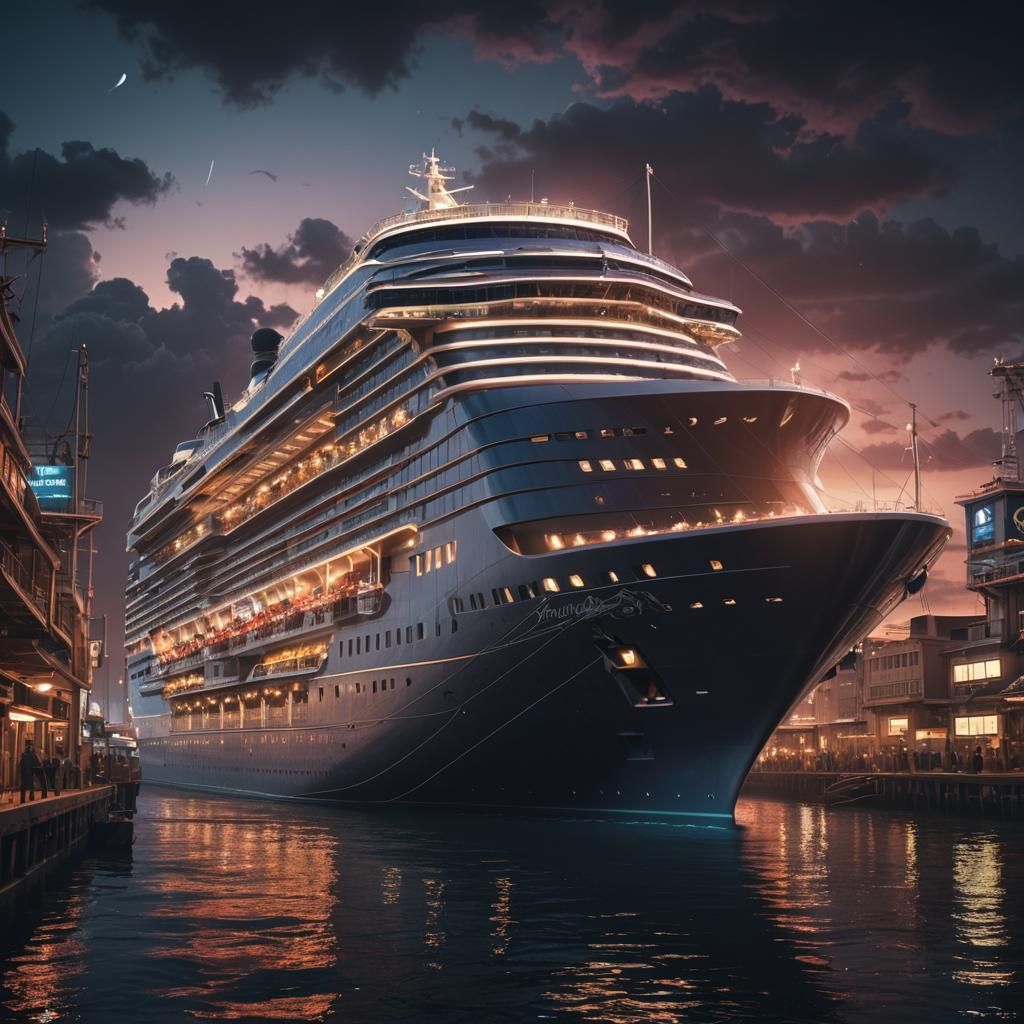 Majestic Cruise Ship at Night: Fantasy Concept Art