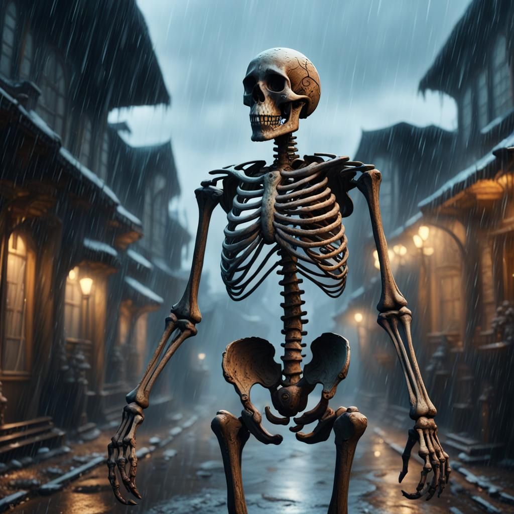 Detailed Skeleton in Rain Fantasy Concept Art