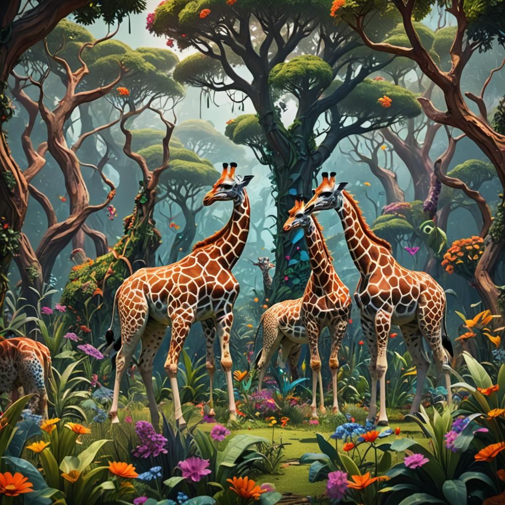 Abstract Giraffes in a Multicolored Garden of Eden