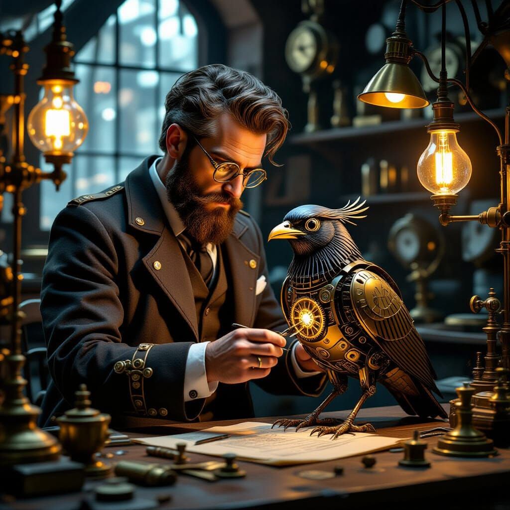 Steampunk Doctor With Mechanical Bird