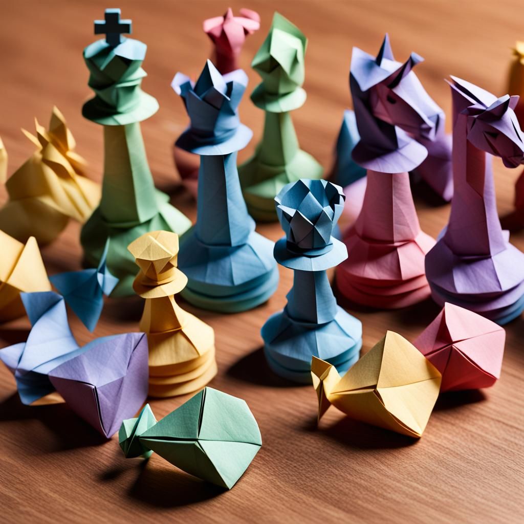 Colorful Origami Chess Pieces Papercraft Art