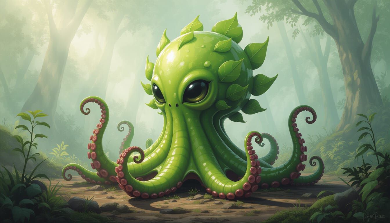 Otherworldly Plant Alien Octopus in Surreal Style
