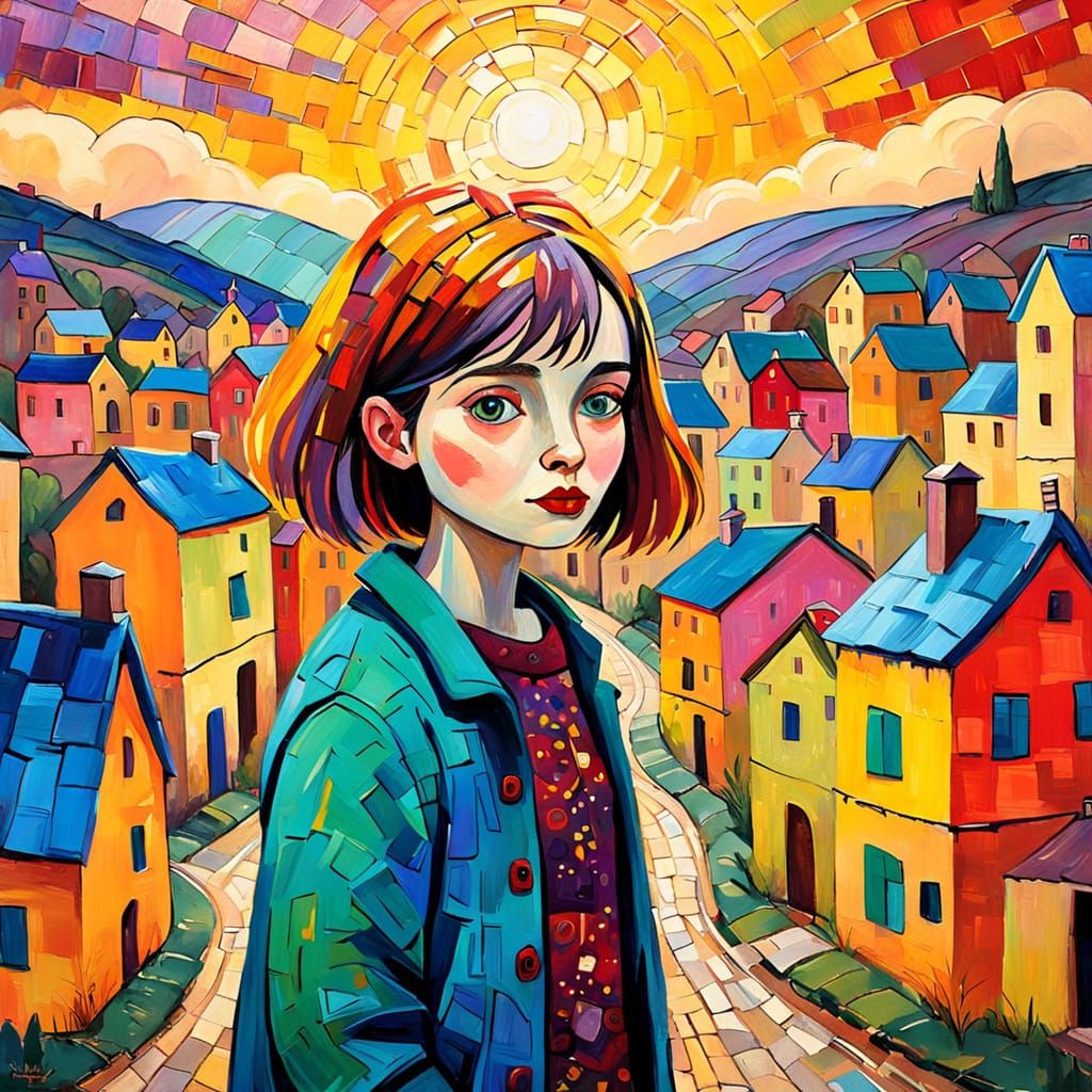 Colorful Village Person in Fauvism Style