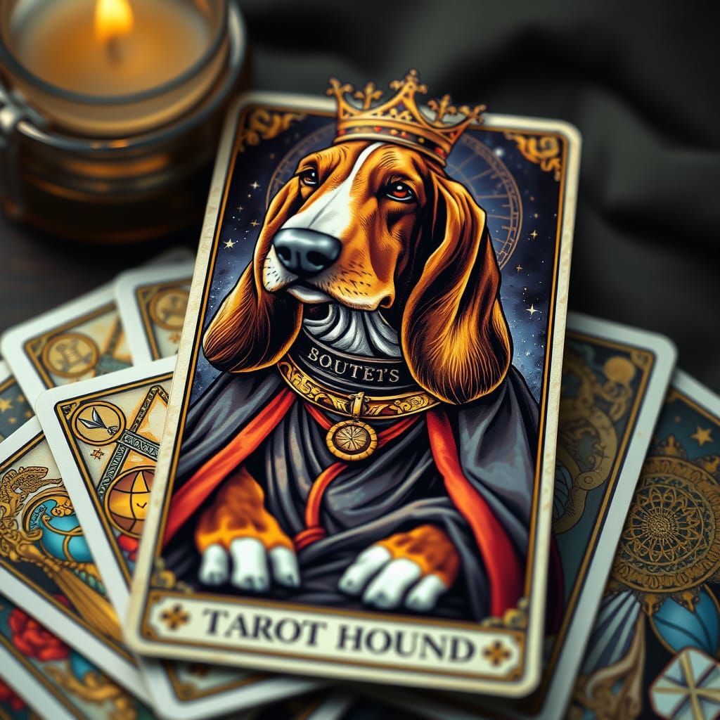 Tarot Card With Basset Hound in Regal Robes