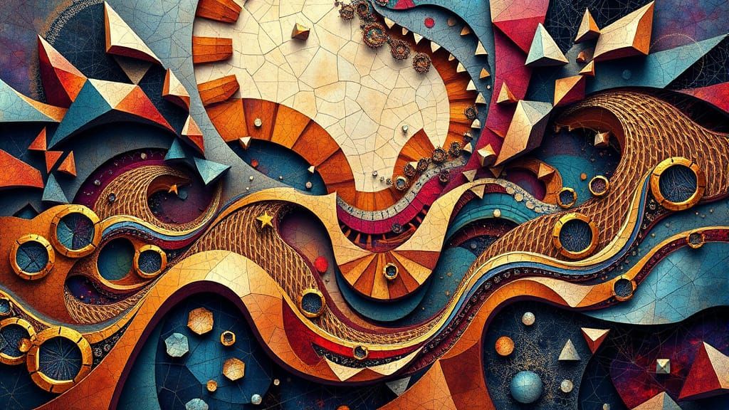 Abstract Pointillism Fractals in Geometric Metallic Art