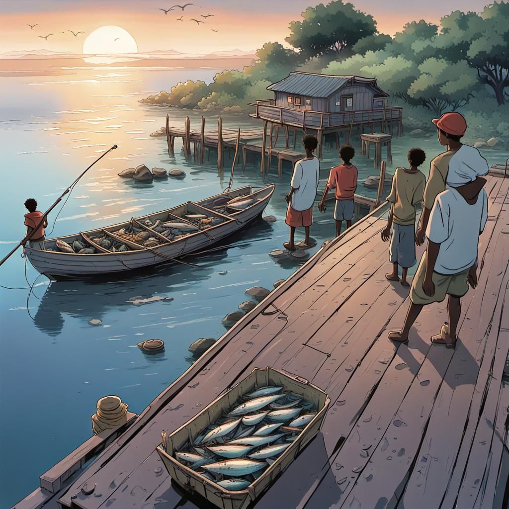 Coastal Fisherman's Return: Anime-Inspired Dawn Scene
