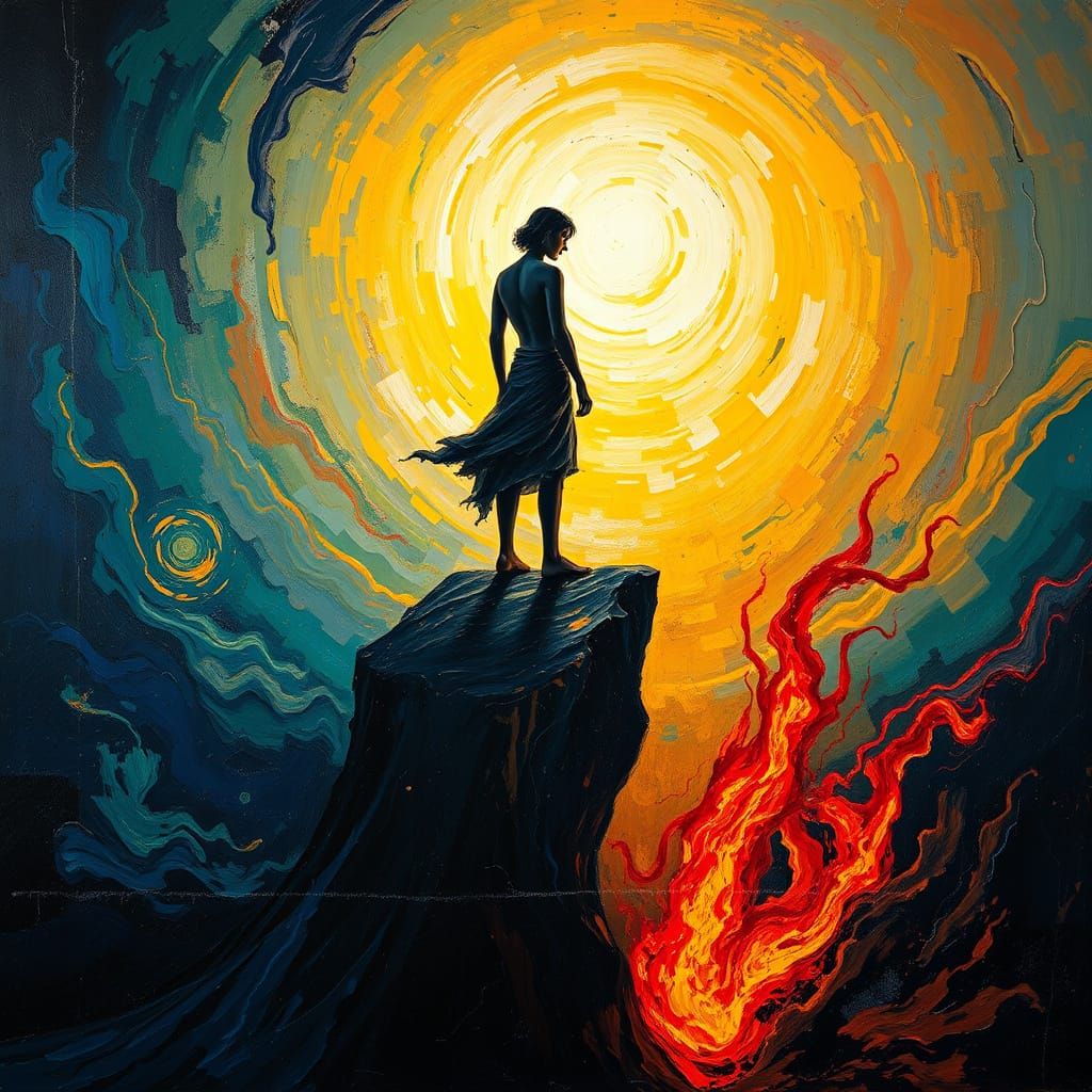 Figures on the Brink of Despair in a Swirling Vortex of Emot...