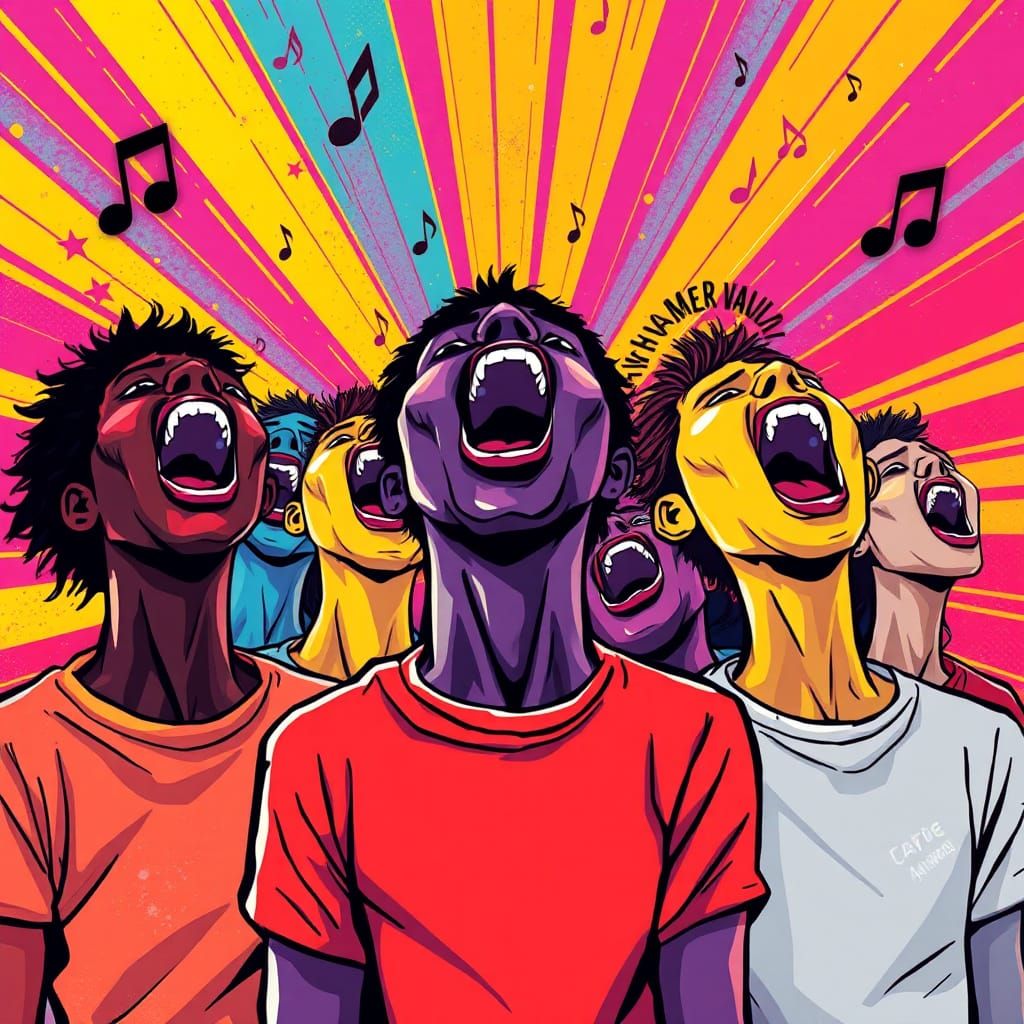 Dynamic Crowd Illustration in Pop Art Style