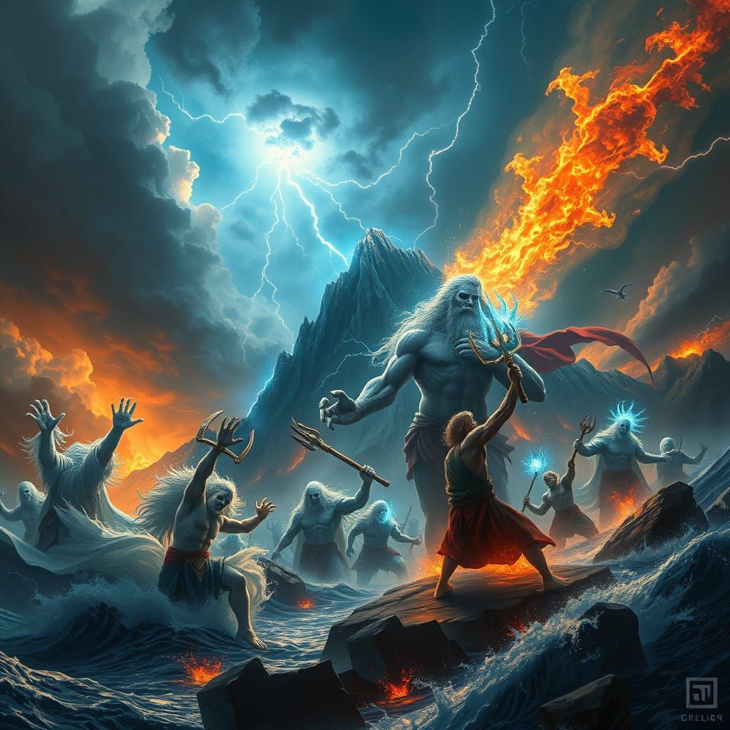 Epic Divine War on a Ravaged Mount Olympus