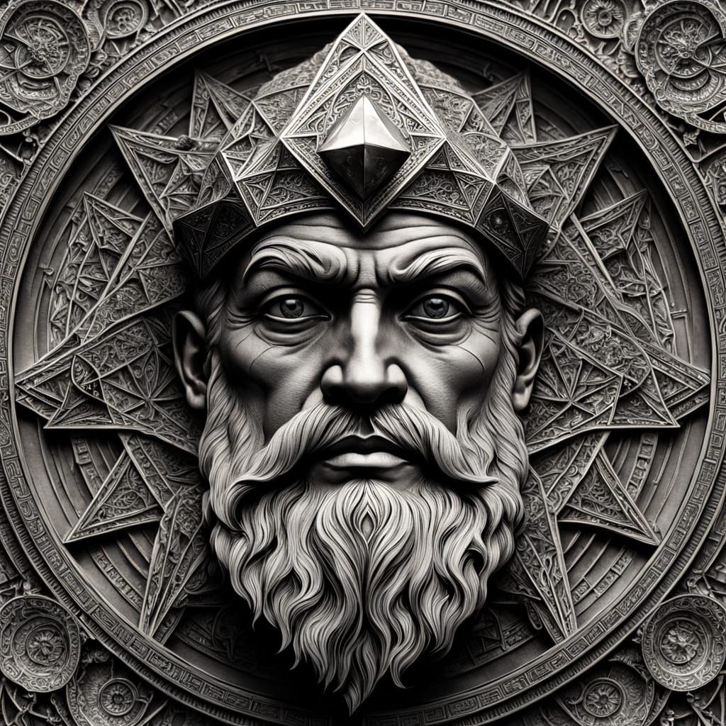 Hyperrealistic Atlas Carrying Intricate Octahedron