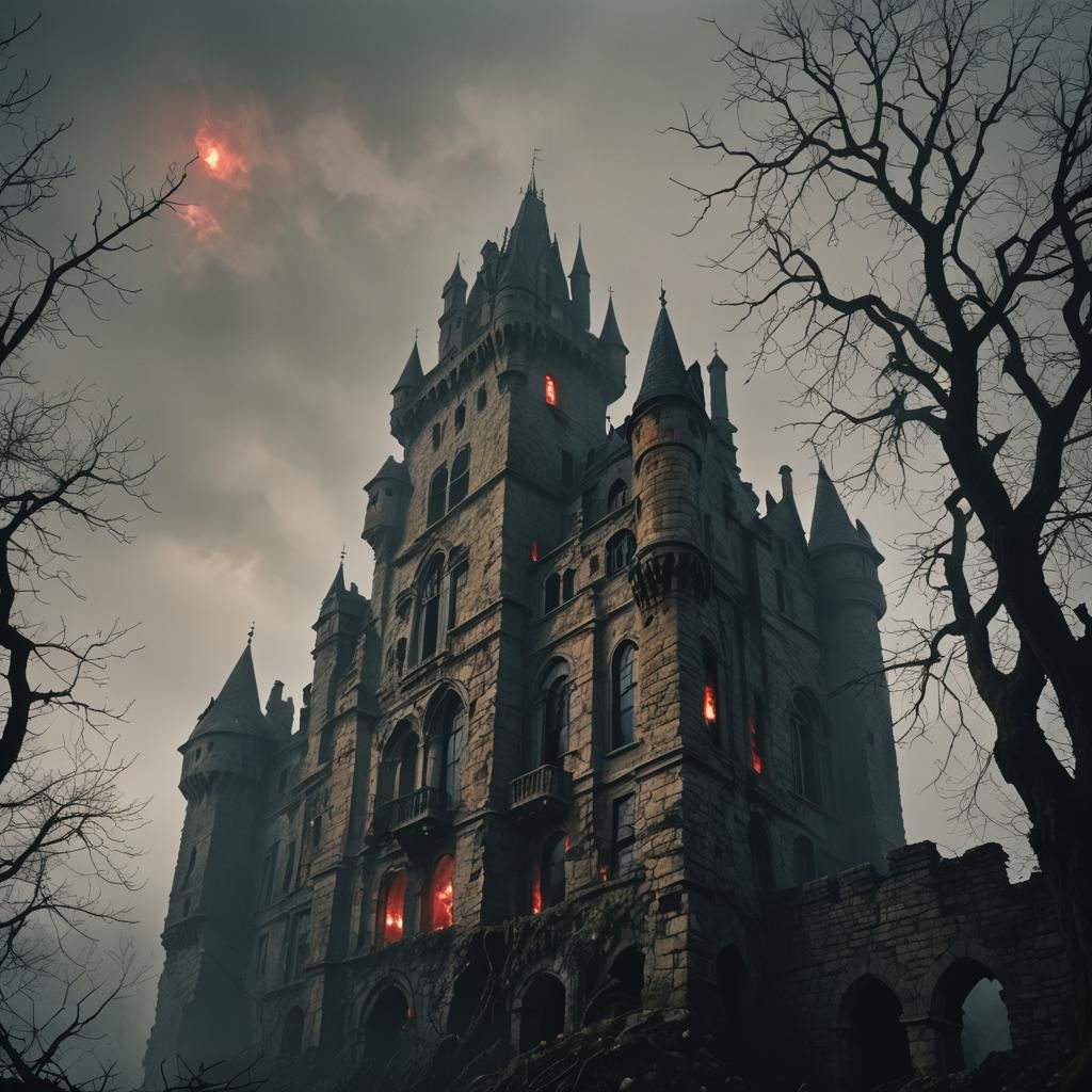 Ominous Castle in Dark Fantasy Style