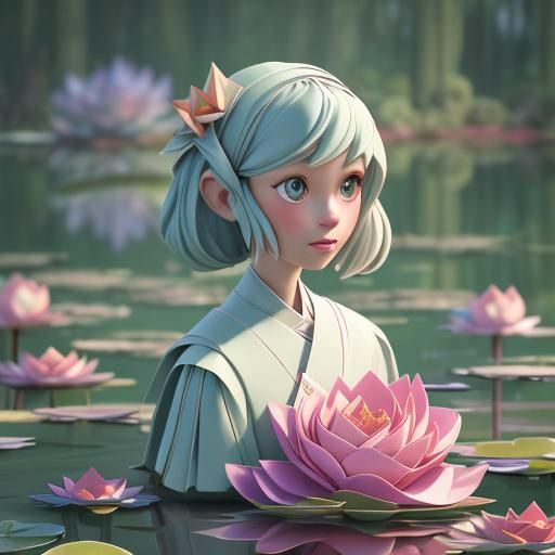 Little Girl with Dog in Folklore Art Style