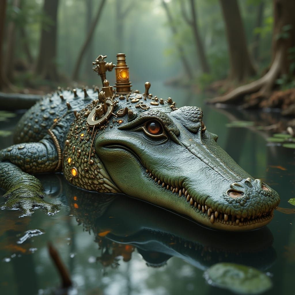 Steampunk Alligator in Swamp