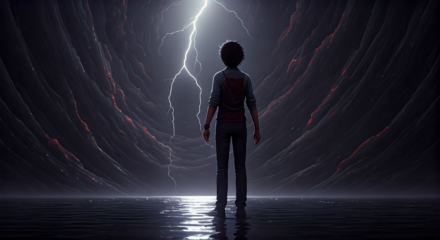 Eldritch Storm Over River: Hyperrealistic Mixed Media