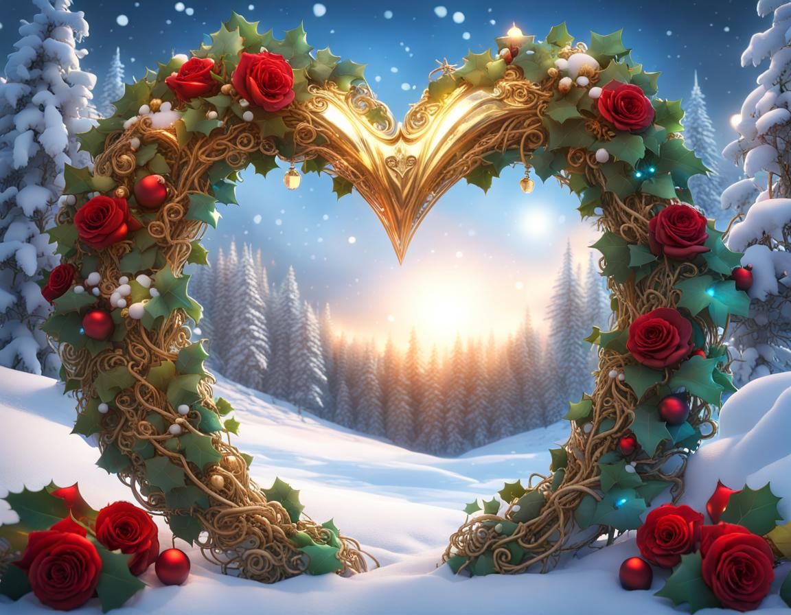 Crystal Christmas Heart in Snowy Forest